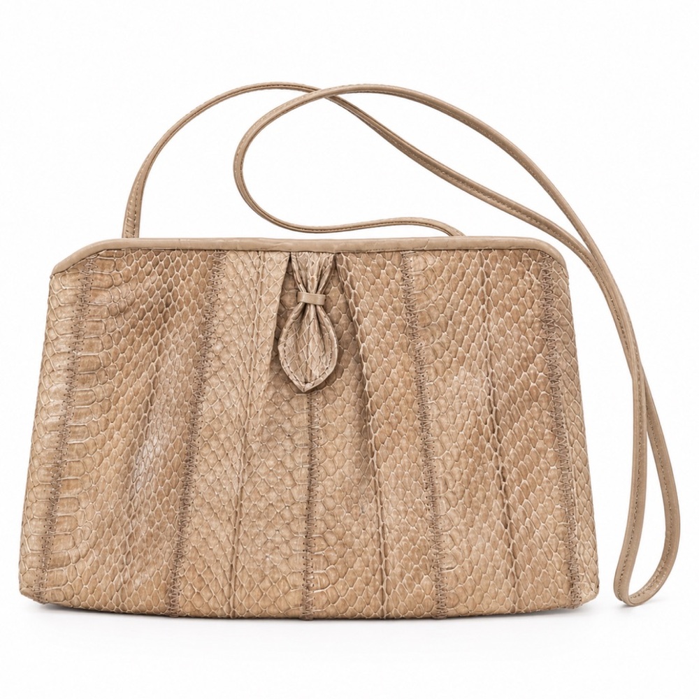 Beige Snake-Skin Shoulder Bag Clutch Purse